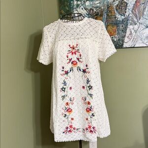 Altar’d State White Lace Dress with Floral Embroidery